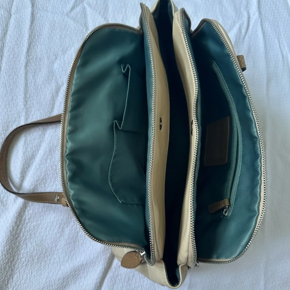 Coach Penelope Ivory Metallic Leather Satchel Tan Trim Shoulder Bag Purse F16529 - Picture 4 of 12